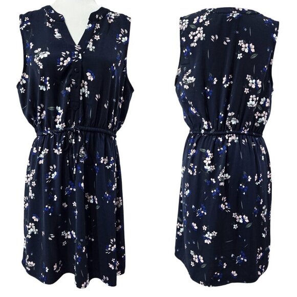 41 Hawthorn Claire Navy Blue Floral Tie Waist Sleeveless Dress Flirty Romantic - Picture 1 of 7